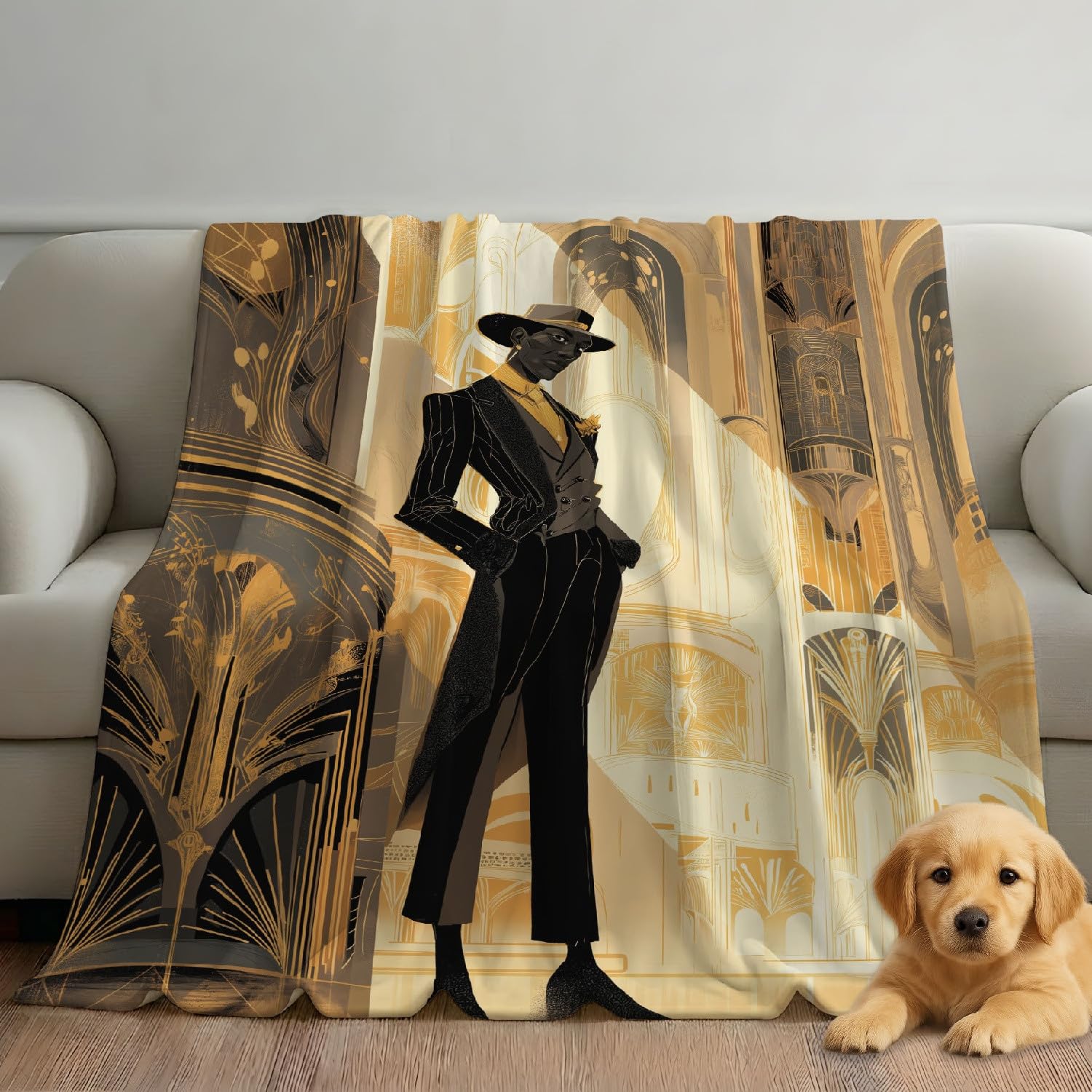Genérico Niespodzianki i zabawne prezenty-koc z nadrukiem dla ojca matki bliskich i bliskich - złoty vintage koc na sofę polarową miękki termiczny 220 x 270 cm