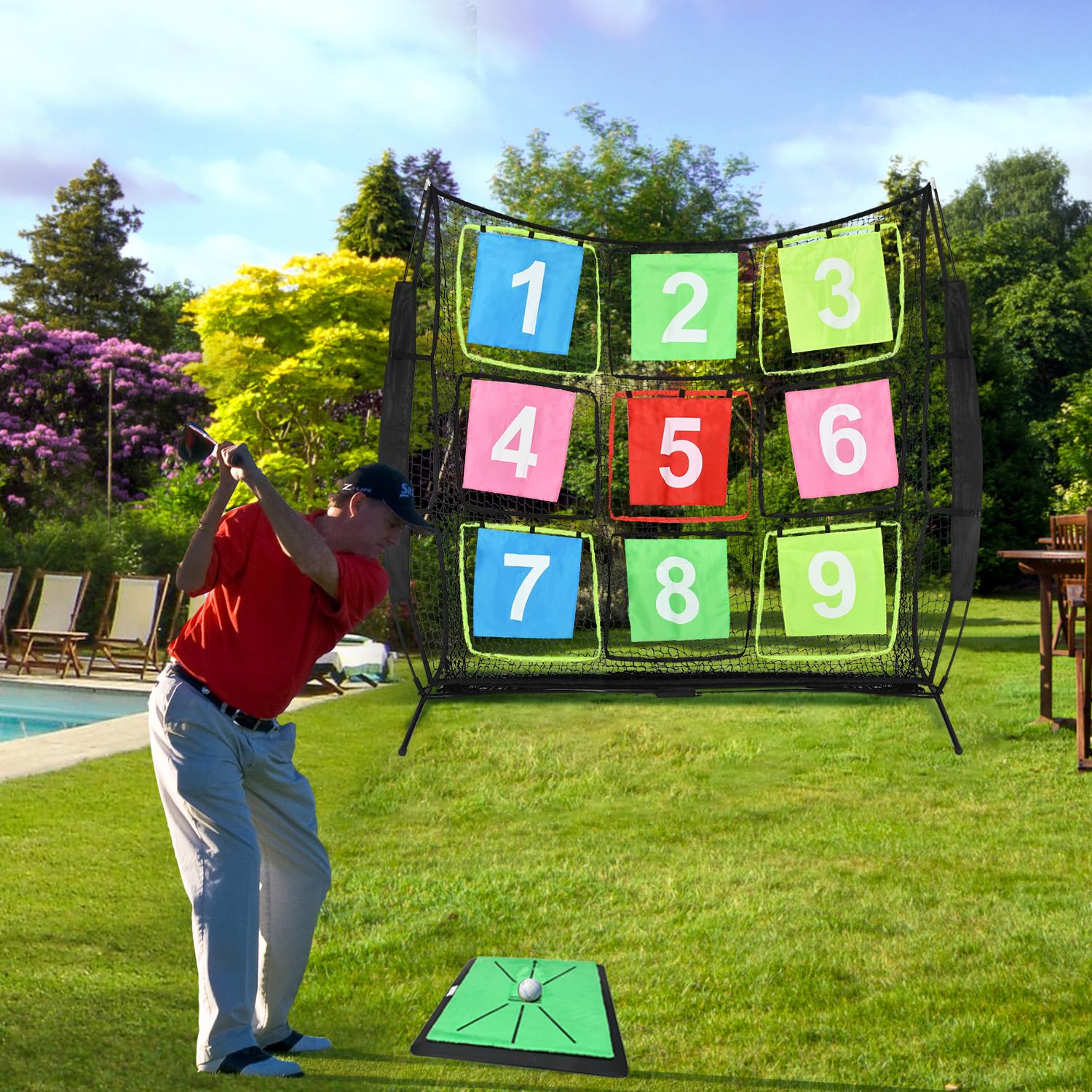 Disc-Golf-Netz, tragbares Disc-Trainingsnetz mit 9 Zielen, multifunktionales Übungsnetz, Disc-Golf-Zielnetz für Hinterhof, Indoor-Outdoor-Spiel, 2,1 m x 2,1 m