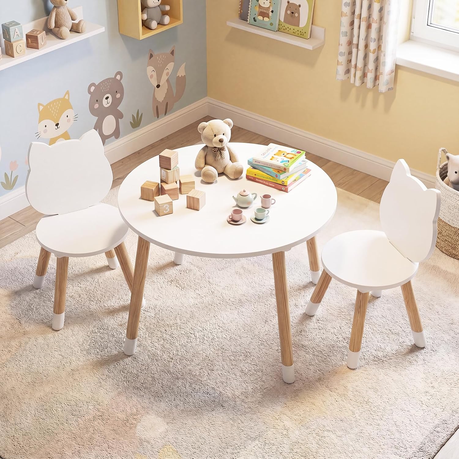 INFANS Kids Table and Chair Set, 3 Pieces, Round Table