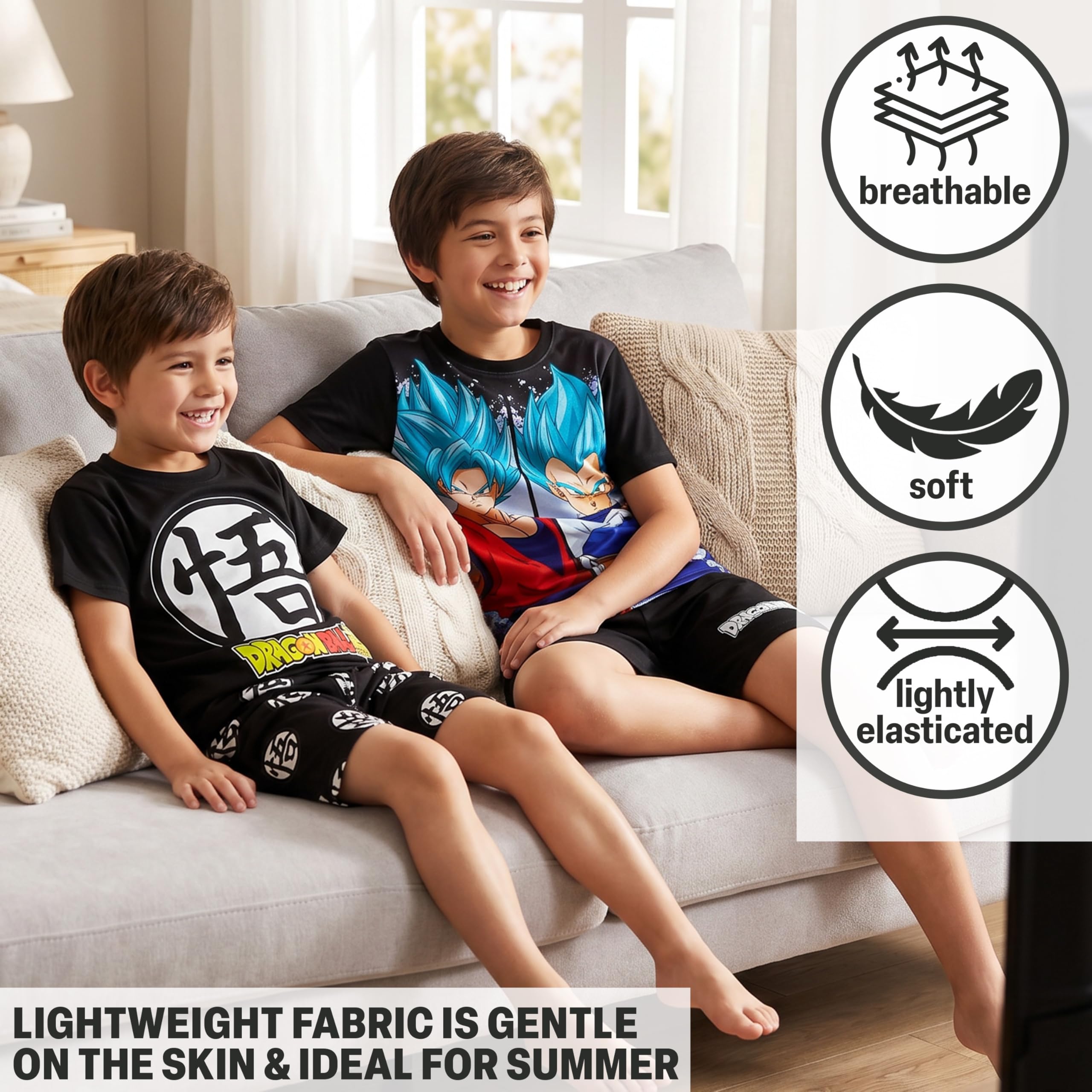 One Piece Dragon Ball Z Pijama Niño Verano 2 Pack 7-14 Años Conjunto Camiseta Manga Corta Pantalones Cortos Regalos
