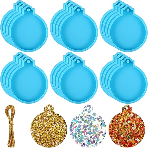 Mifoci 24 moldes de resina azul de Navidad con cuerdas doradas, moldes de resina epoxi de silicona de forma redonda, moldes de resina de fundición