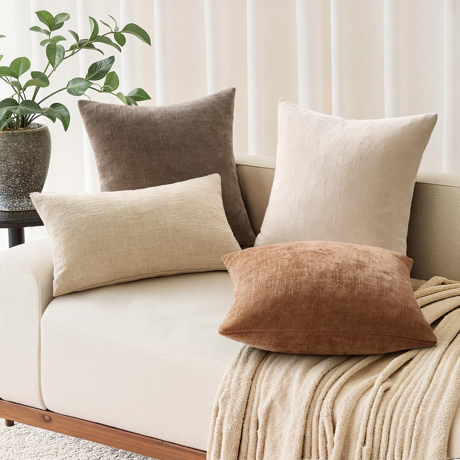 EMEMA Pack of 2 Soft Textured Throw Pillow Covers 20x20 Inch Cozy Boho Farmhouse Decorative Cushion Covers with Zipper for Couch Sofa Bedroom Living Room Home Decor, Taupe Grey - Image 2