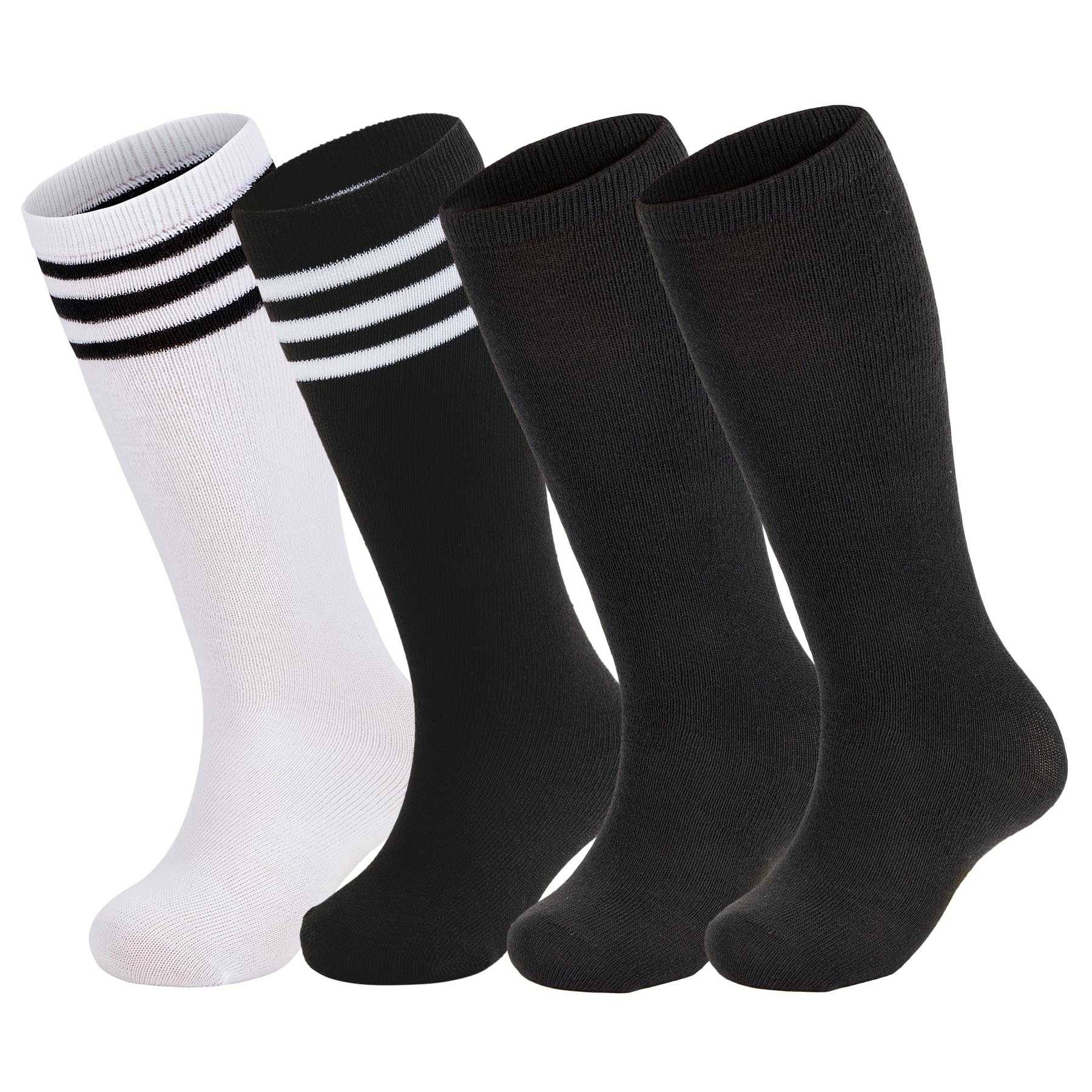 Zando 4 Pairs Kids Soccer Socks Athletic Youth Boys Girls Knee High Socks
