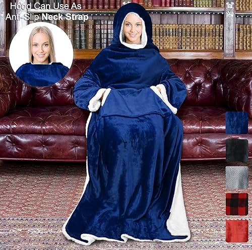 Miniatura 7 de Tirrinia - Capa de manta de sherpa para adultos, muy suave, cómoda y cálida con mangas, para ver TV, para descansar en el sofá, de 72 x 55 pulgadas