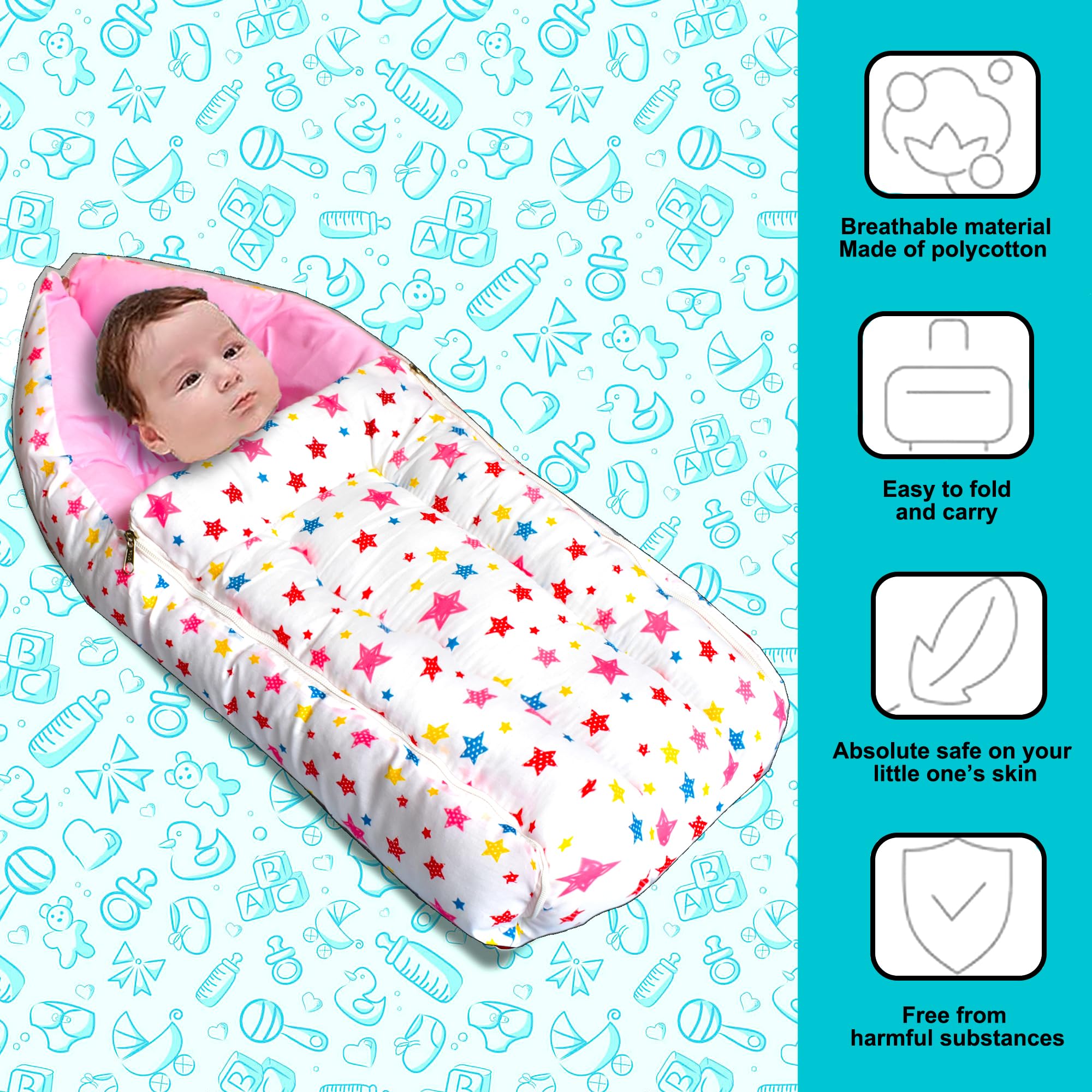 VParents Joy Pink Cotton Bedding Combo: Mosquito net Attached Bed & Travel Nest 4