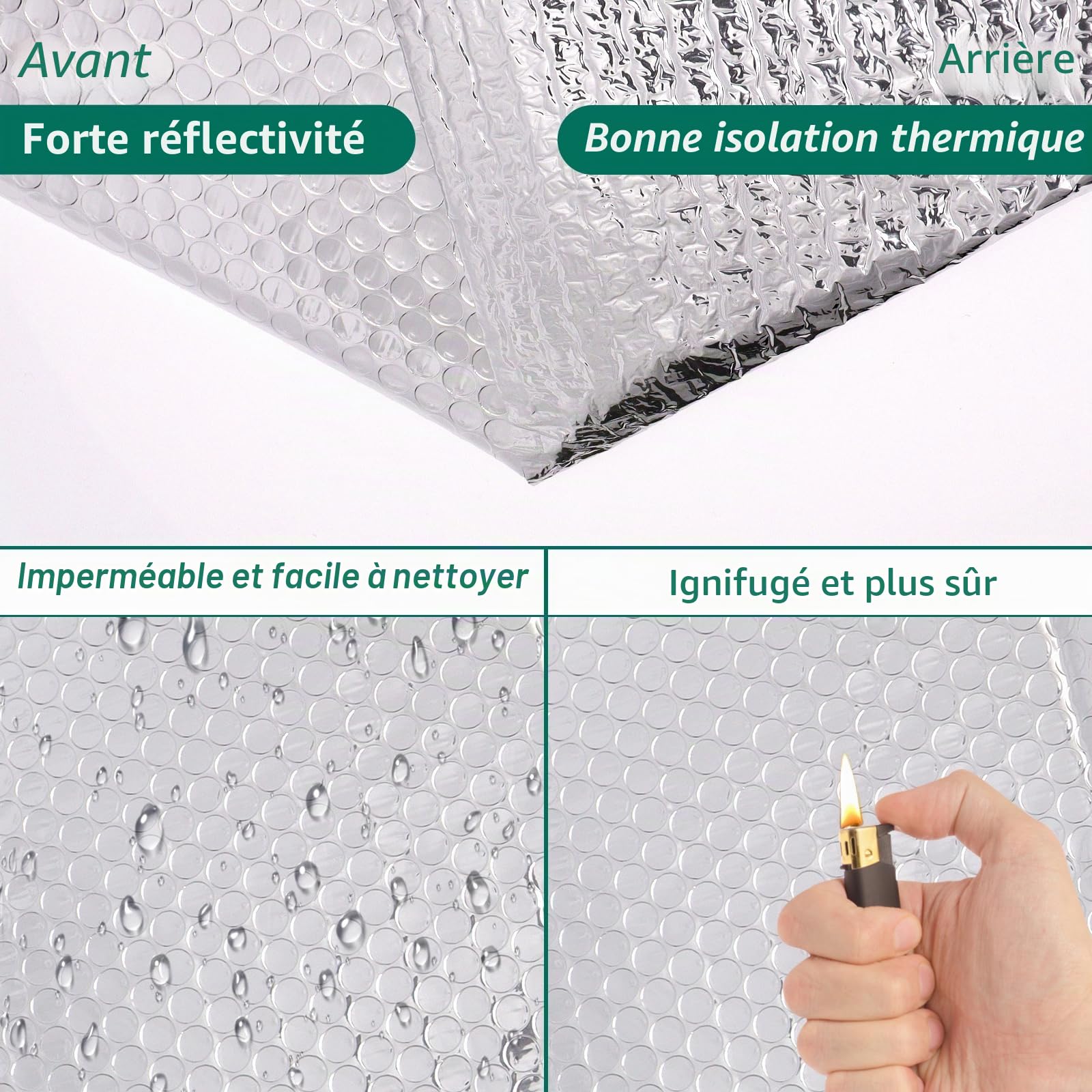 Isolant Thermique, Film à Bulles Épais en Aluminium, 60cm x 5m Feuille Réfléchissante Double Face en Aluminisé, Feuille D'aluminium Isolation pour Toits Fenêtres Radiateurs