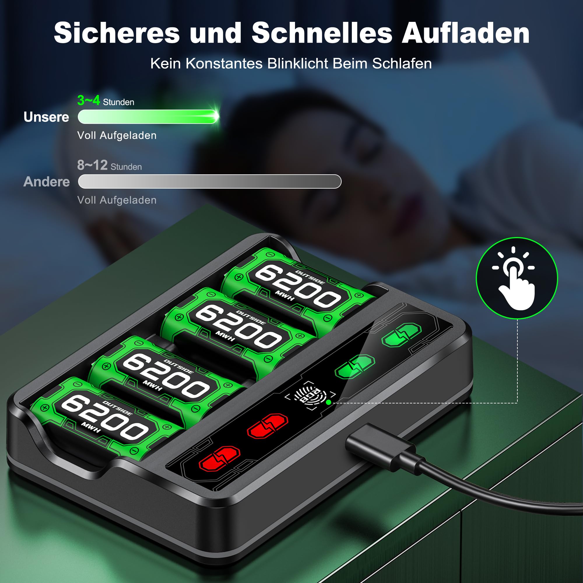 Batteria per controller Xbox One/Series X&S 4 batterie Xbox da 6200 mWh compatibili con Xbox One/Xbox Series X|S/Elite Controller, accessori per batteria Xbox con cavo di ricarica da 1 metro, ricarica