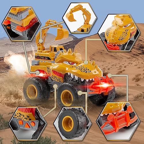Miniatura 2 de Veslier Juguete de camión monstruo de dinosaurio para niños de 3, 4, 5, 6, 7 años, luces y sonidos, camión de transporte grande para niños