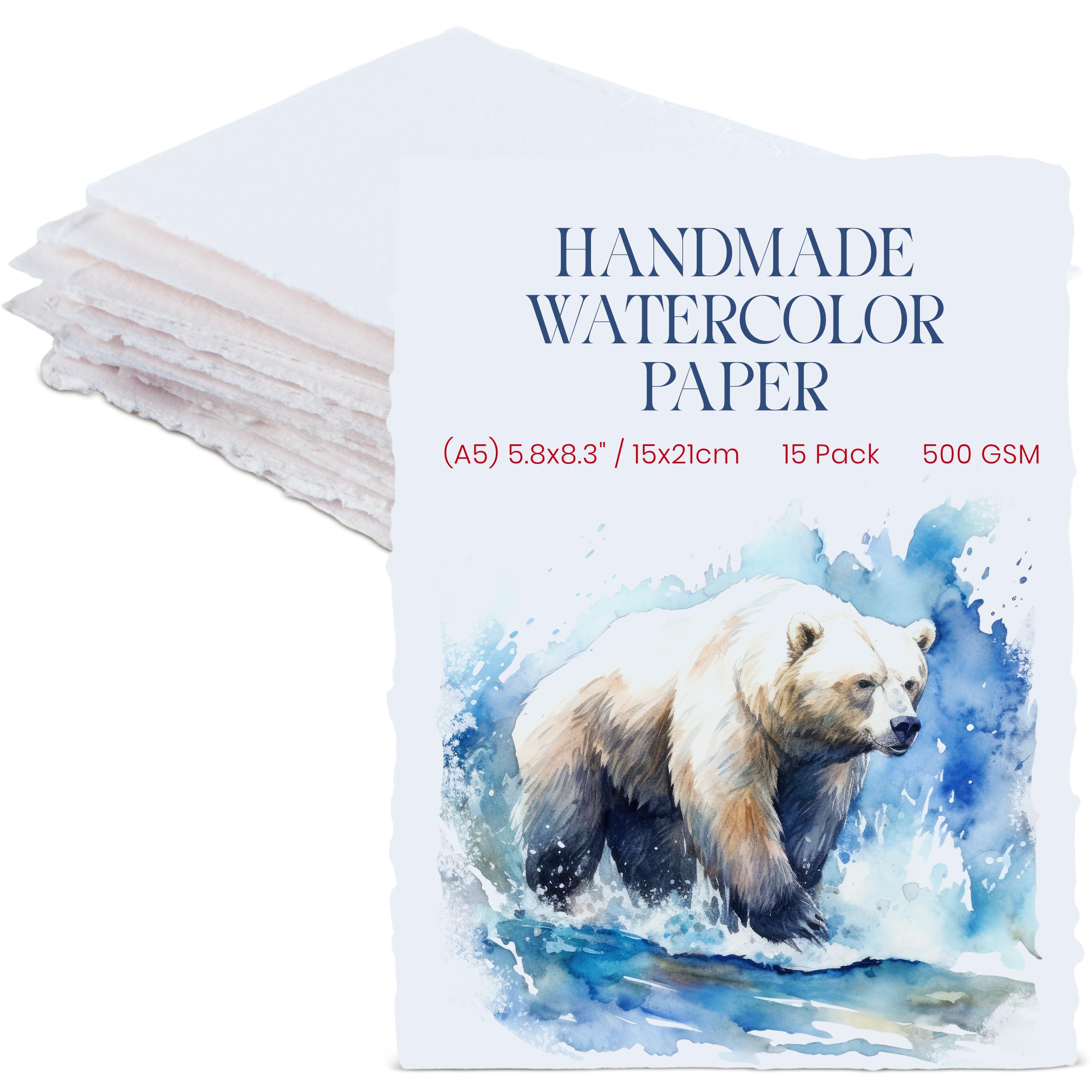 Ultra Dik Handgemaakt Aquarelpapier Met Scheprand - 20X20Cm - 500 Gsm - Gemengde Media Koudgeperst Papier In Ivoor/Gebroken Wit Gerecycled Katoen - 25 Vellen
