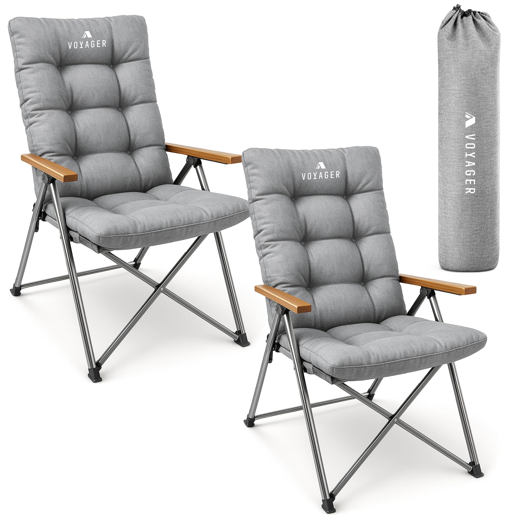 Voyager Luxury Camping Chair 2 Pack, 150kg Load Capacity, Portable &Comfortable –Stable Folding Chair with Innovative Design, Easy Setup & Storage –Durable, for Outdoor & Travel