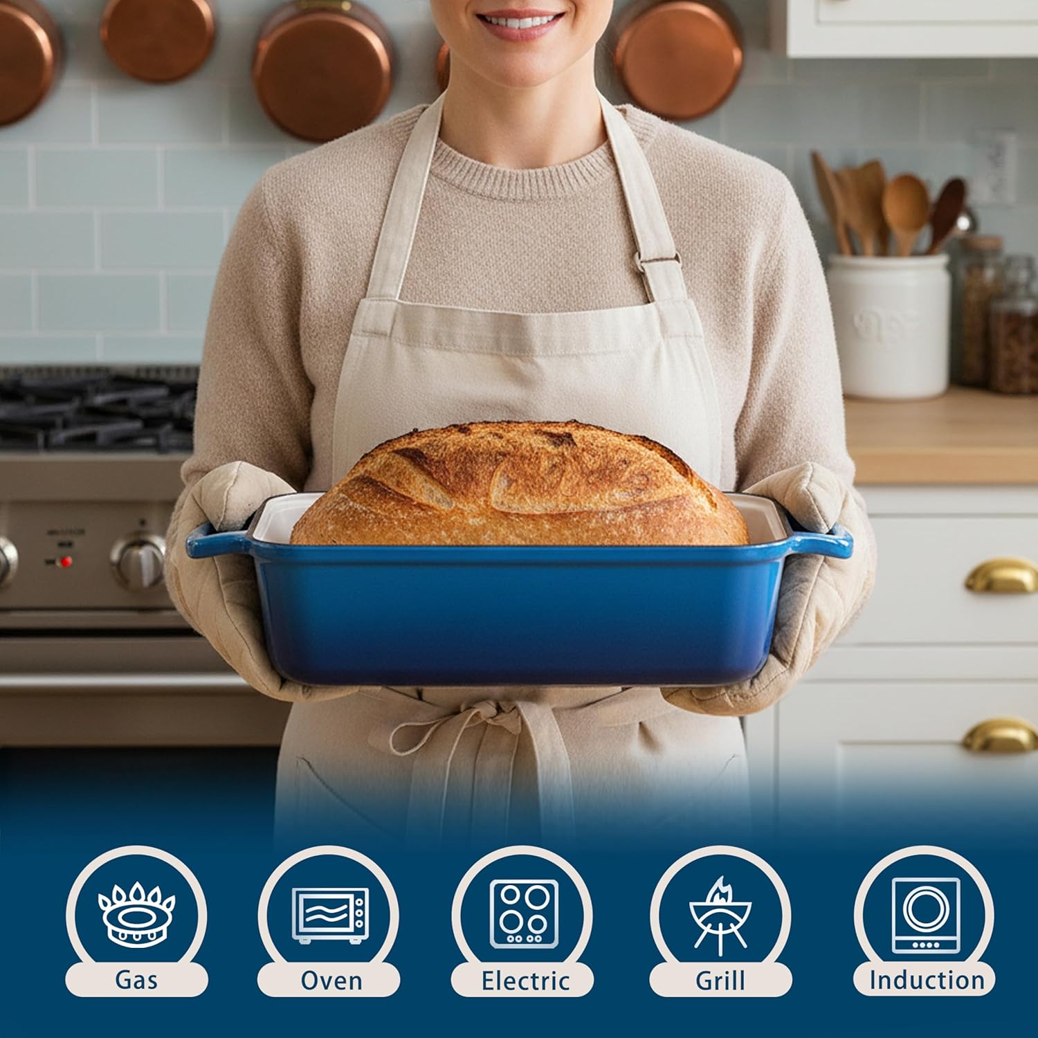 11x5 Inch Cast Iron Loaf Pan with Lid, Large Loaf Pans for Sourdough Bread Baking, Even Heat Distribution Dutch Oven Bread Pan for Homemade Bread, Meatloaf (5.8Qt, Marseille)