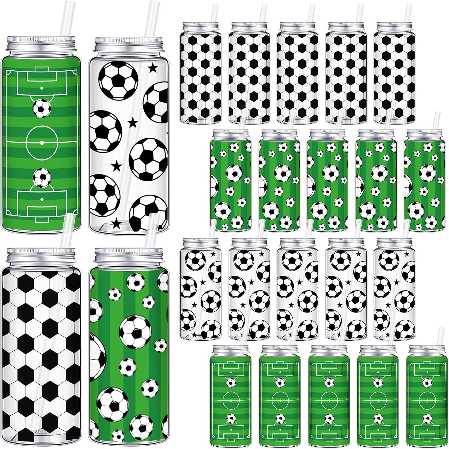 Honeydak 24 Pcs 14.2 oz Soccer Plastic Cups with Lids and Straws 2026 Senior Night Gift Reusable Soccer Cups for Birthday Sports Themed Party Supplies Party Favors