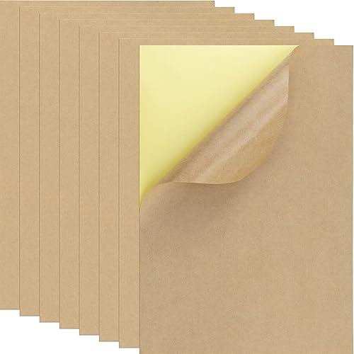 50 hojas de etiquetas adhesivas de papel kraft para paquetes, autoadhesivas, tamaño A4, 8.3 x 11.7 pulgadas, hoja completa, papel kraft imprimible,