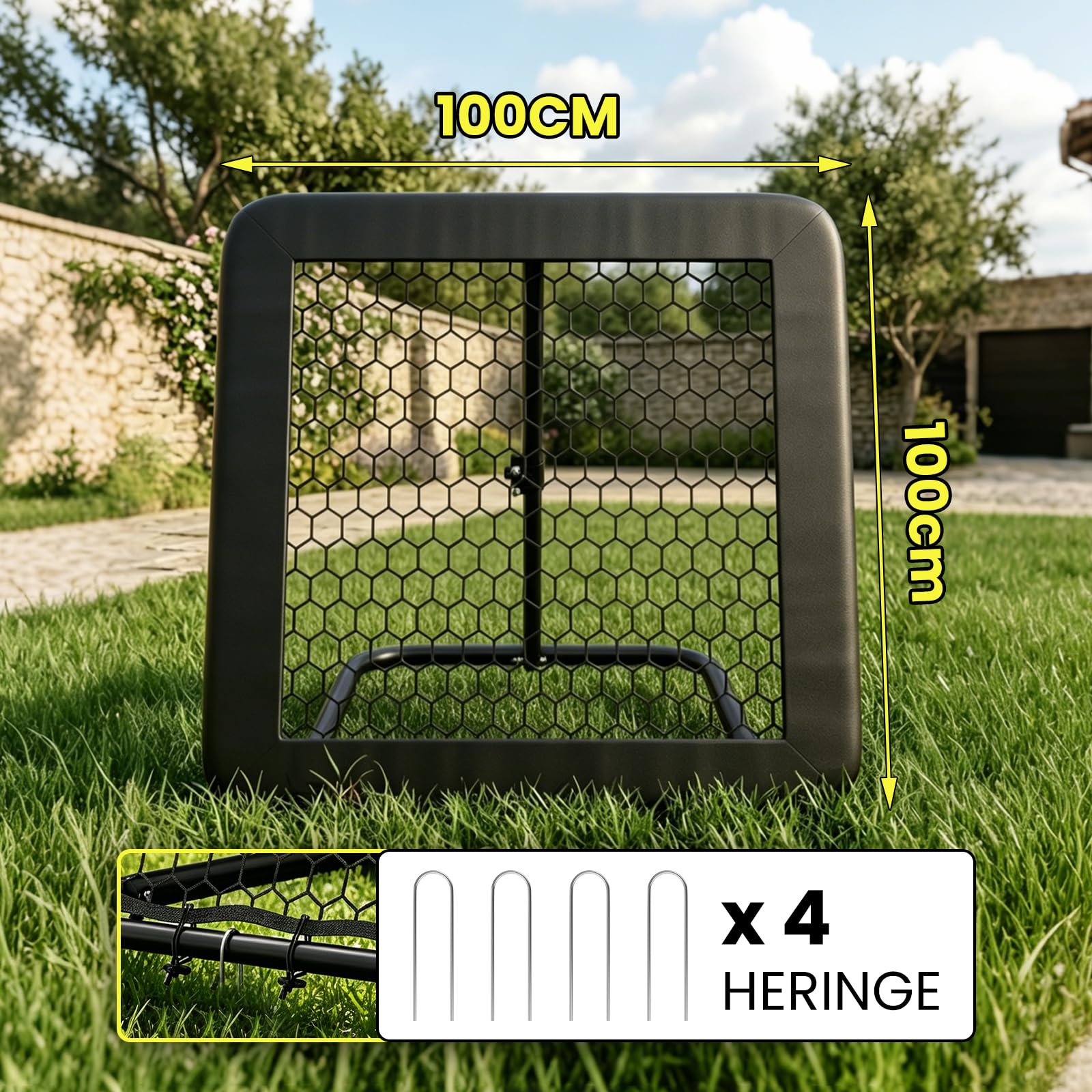 Rebounder für Fußball - Fußball Rebounder mit 32 mm Stahlrahmen- Stufenlos Verstellbar - klappbares Trainingsnetz für Schuss, Pass, Ballannahme & Torwarttraining