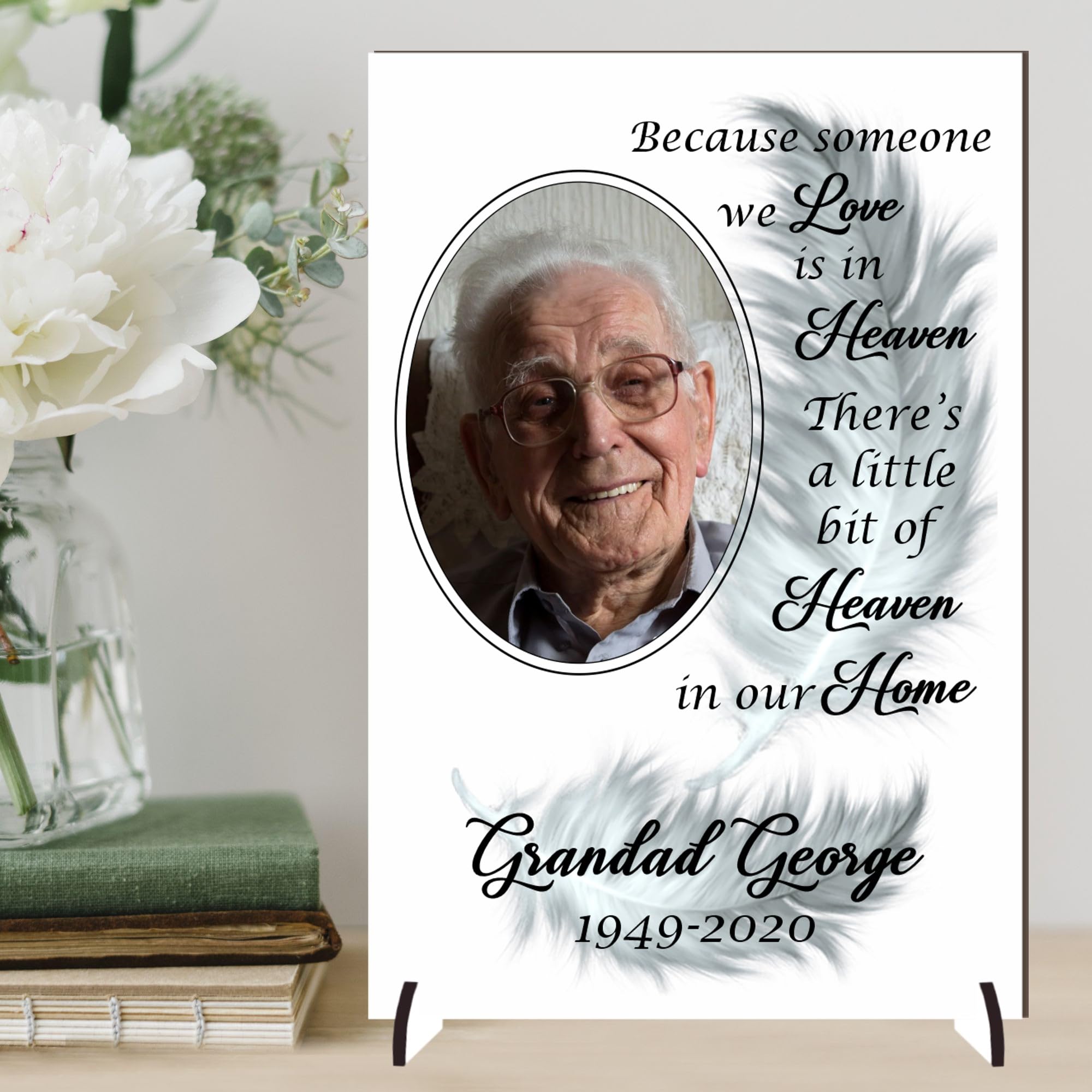 Personalised In Heaven Photo Plaque - Cherish Memories with this Thoughtful In Memory of Loved Ones Gift - Ideal Memorial Gift for Grandad, Dad, Nanny, Mother, Mum (Mdf Wood, A4 - 297mm x 210mm)
