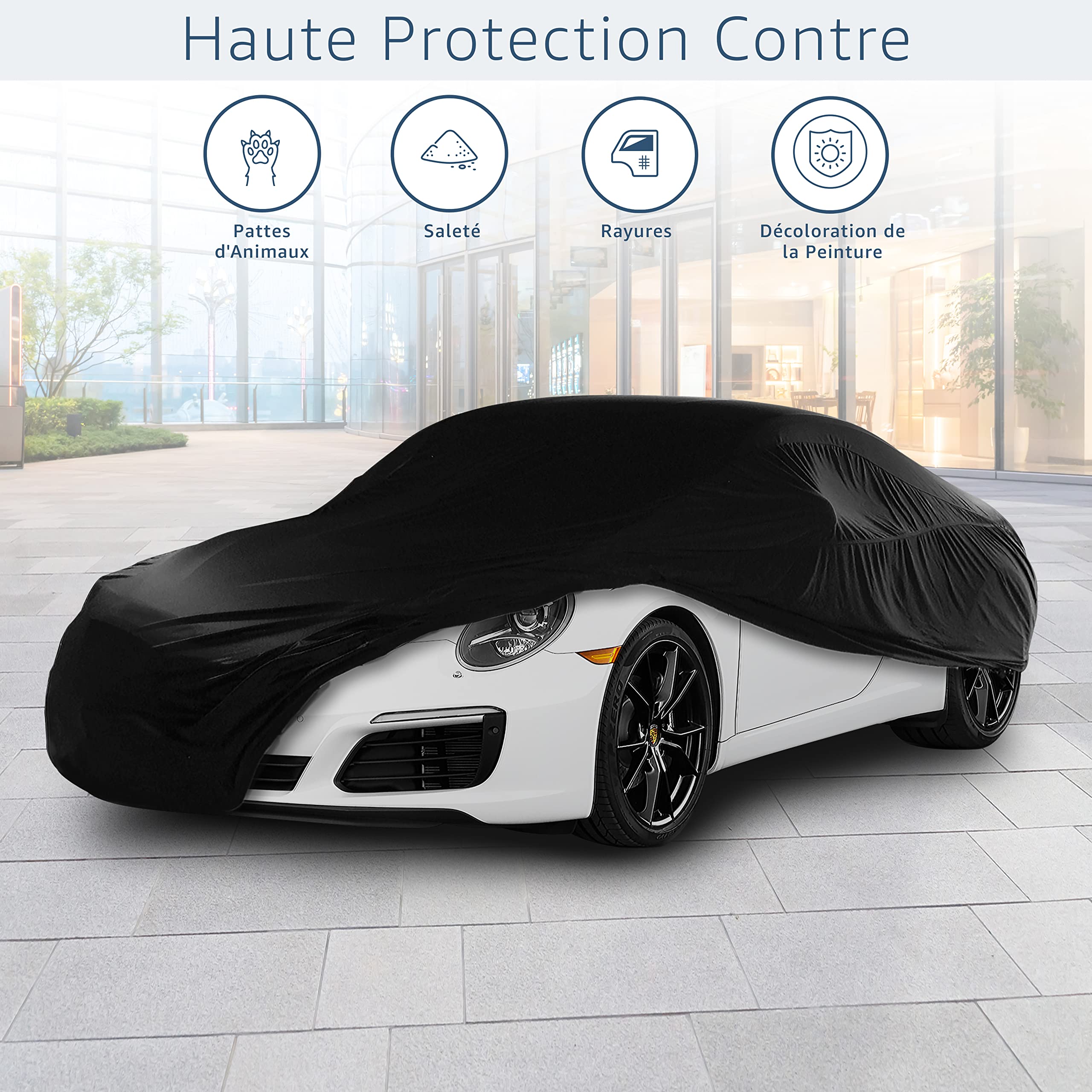 Cosmos - Housse de Voiture d'intérieur compatible avec les principales Moyennes Berlines, Tissu Élastique, Respirant et Anti-Poussière, Doublure Douce, Ajustement Serré, Black
