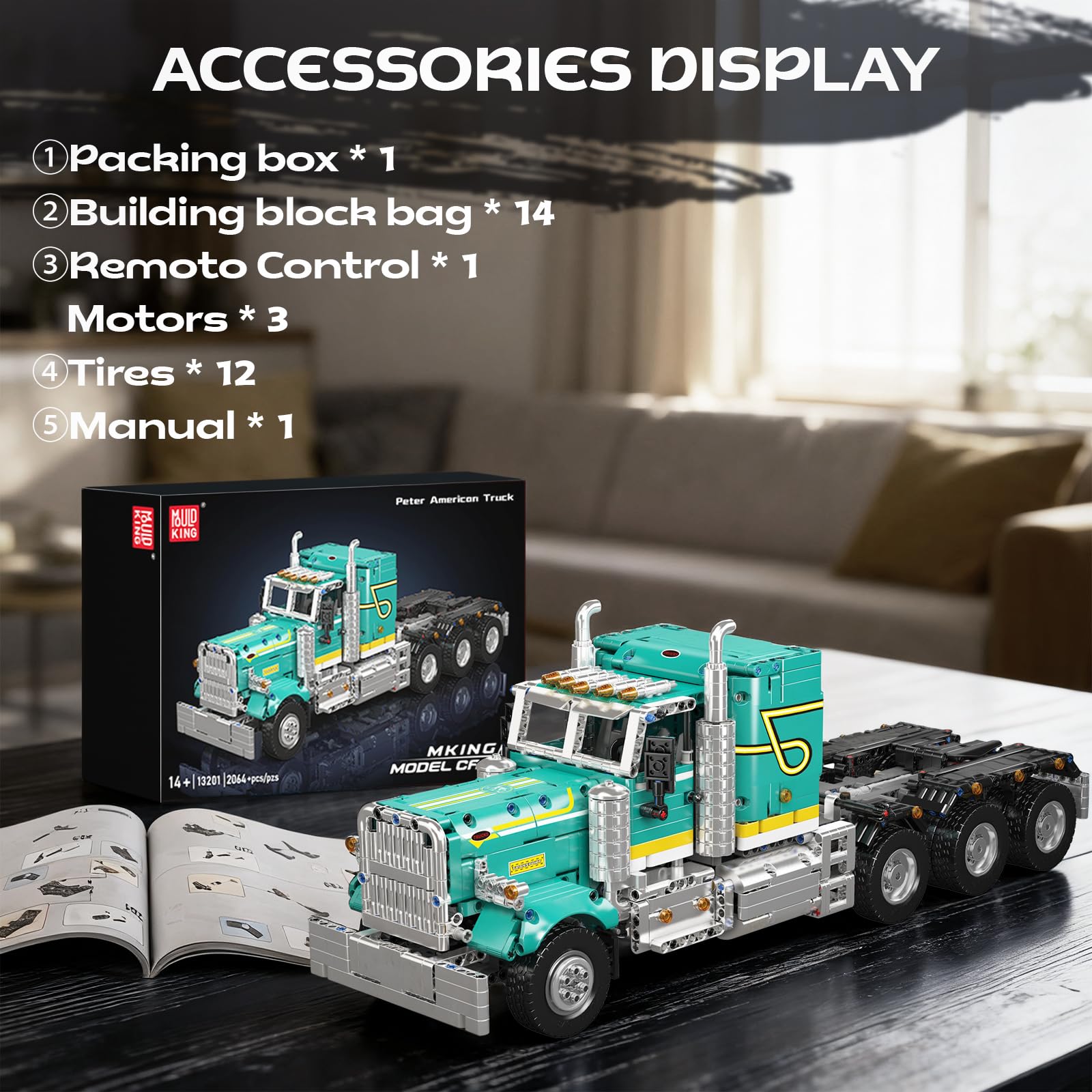 Mould King 13201 Technik American Truck Spielzeugauto Modellbausatz - Klemmbausteine Klassischer LKW Bausteine Auto Konstruktionsspielzeug Set Geschenke für Erwachsene ab 14 Jahren (2064+ Teile)