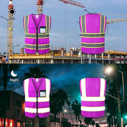 Miniatura 4 de Chaleco de seguridad reflectante para hombres y mujeres, chaleco de alta visibilidad con 8 bolsillos, chaleco reflectante de malla de alta
