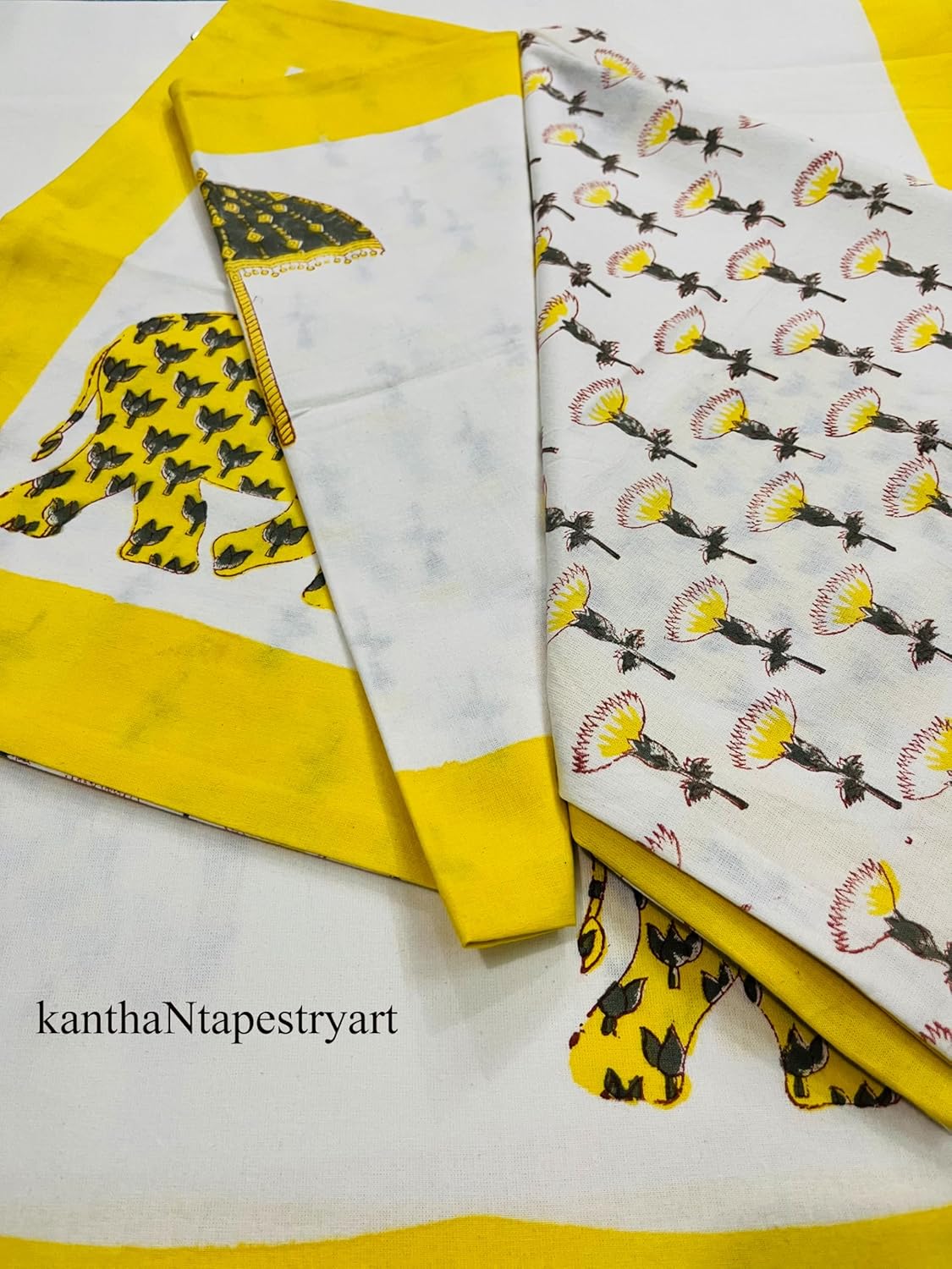 Generic kanthaNtapestryart Jaipuri Printed Floral Print 100% Pure Cotton Hand Block Print Bedsheet with 2 Pillow Cover Block Printed Flat Sheet (King/Queen Size 90x108 Inch)