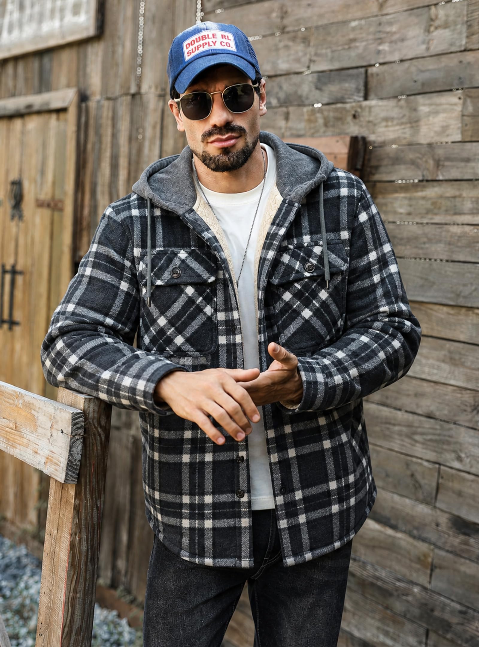 Zaitun Herren Winterjacke Kariertes Holzfällerhemd Fleece Gefüttert Jacke