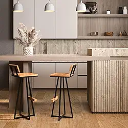 Banqueta Alta Suíça Madeira de Demolição com Estrutura Metálica Preta | Estilo Industrial Moderno