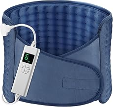 OneAmg Electric Heated Cushion 126 x 30 cm Lumbar Heating Belt 6 Temperature Levels and Automatic Shut-Off Washable Heated Belt with Velcro for Back Cervical Abdomen Blue