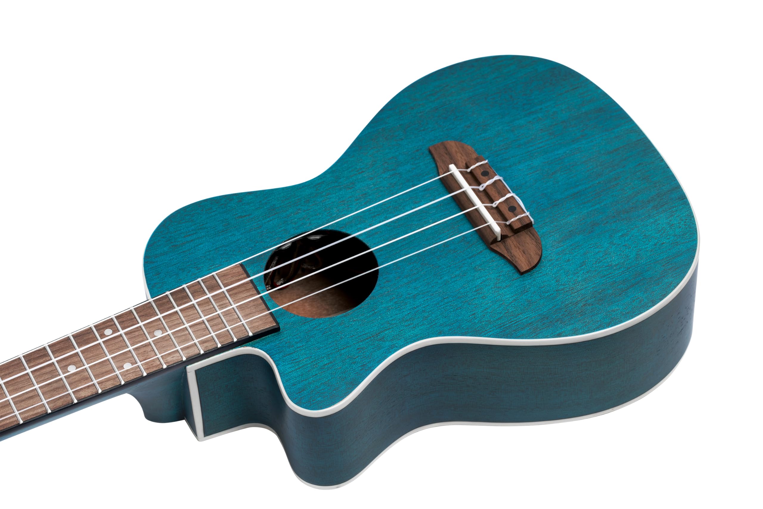 Ortega Guitars Ukulele Koncertowe Leworęczne – Elektro-akustyczne – Seria Earth – z Wycięciem – Okoume, Kolor Morski (RUOCEAN-CE-L)