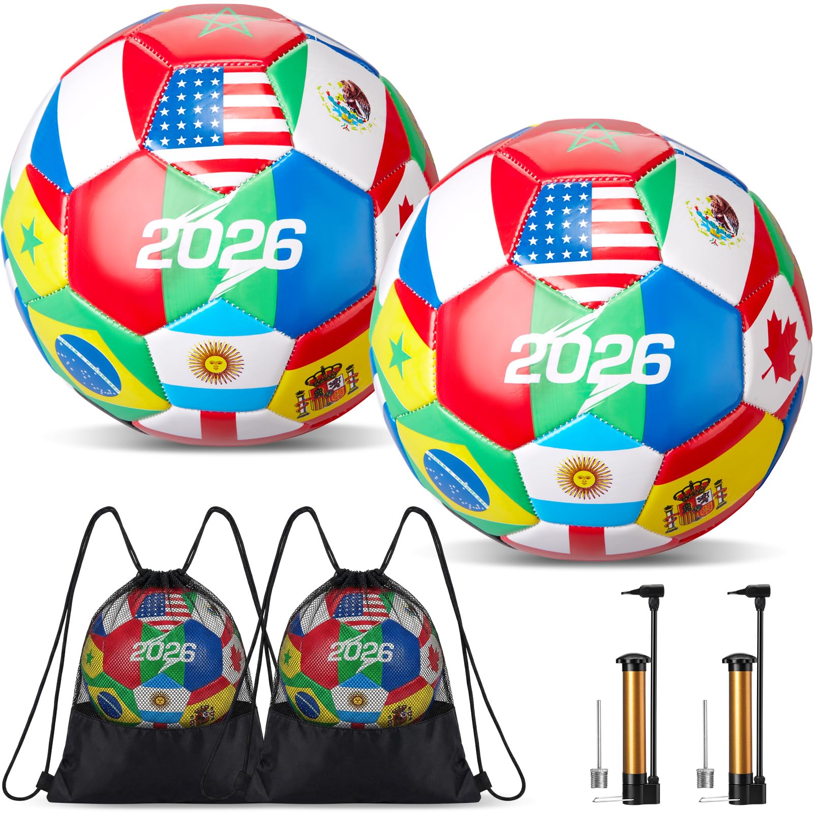 Tellingyou World Flag Soccer Ball Country Flags Training Ball 2026 International Multi Country Design with Pump Needle and Storage Bag for Team Practice Club Games Soccer Fan Gifts