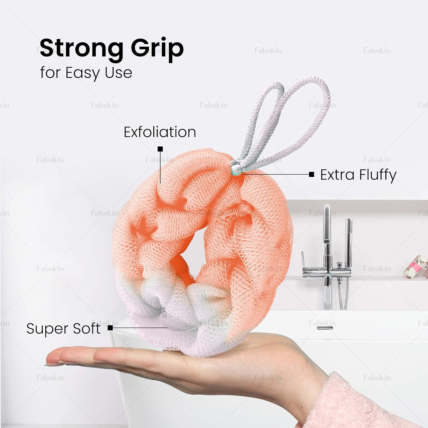 Luxury Back Scrubber Loofah Belt for Bathing For Men and Women - Strechable 9 Knots Bath Sponge (PEACH)