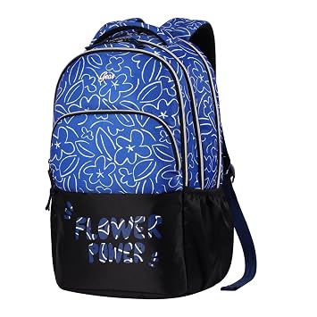 Gear Flower Power 19"/35L Large Water Resistant School Bag/Casual 4 Compartment Backpack/Daypack/Travel Backpack/Kids Bag for Girls (Navy-Black)