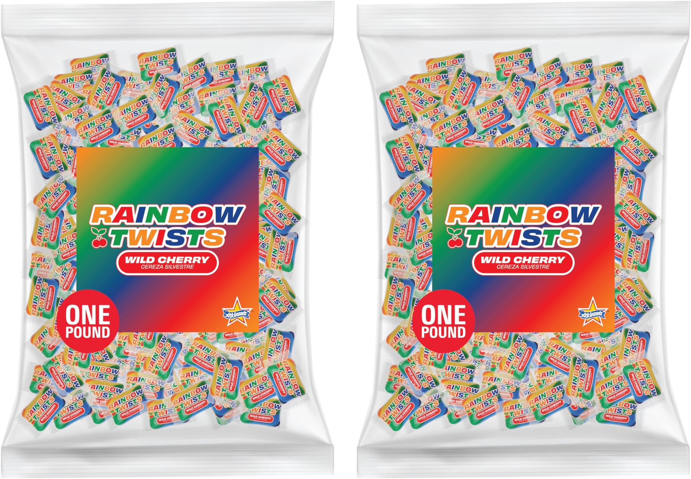 Rainbow Twists - Cherry Flavored Rainbow Candy - Gluten Free, Kosher, Vegan - Bite Size Candy - 2 lb. Laydown Bag