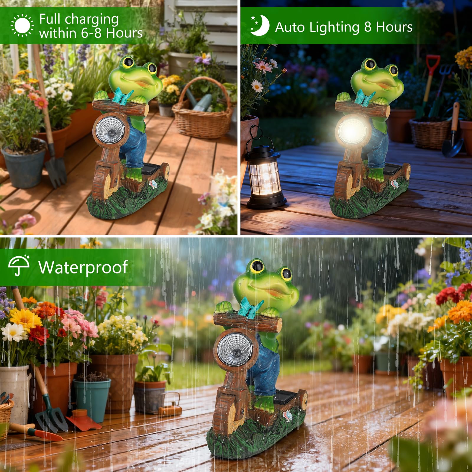 Statua Da Giardino A Forma Di Rana Con Lanterna Solare - Luce LED Multicolore Per Patio E Balcone, Regalo Per Mamma - 2