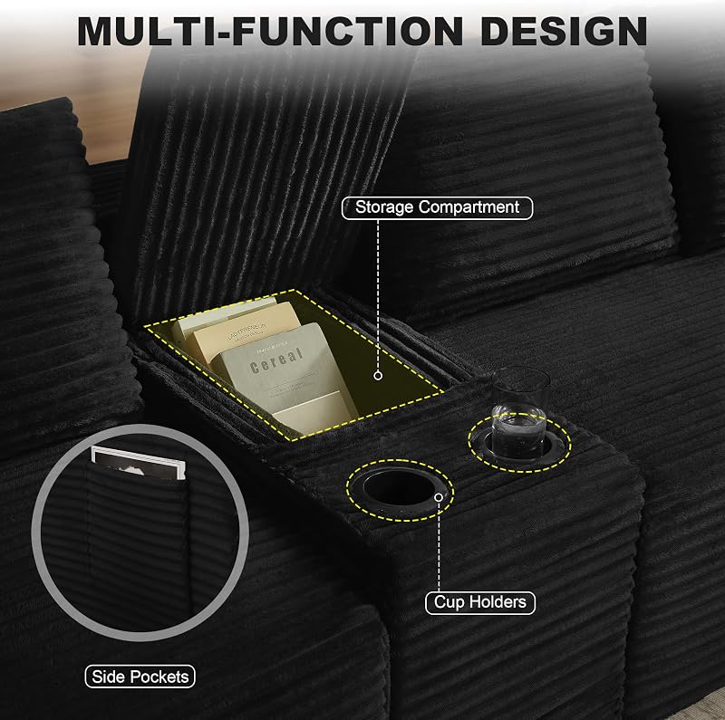 Tmsan 140.6" Black Boneless Cloud Sectional Sofa U Couch for Living Room image 6