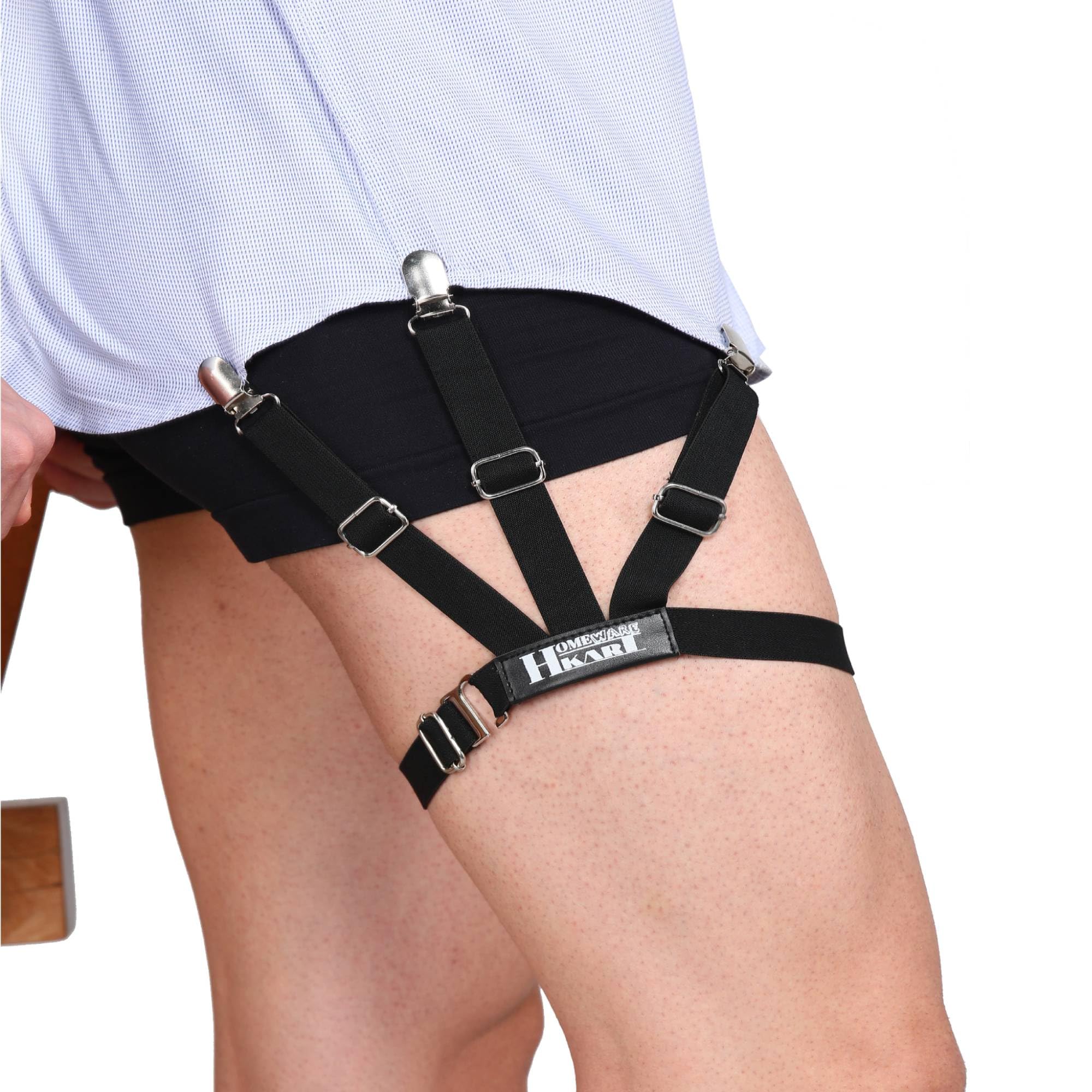 Homeware Kart Shirt Stays for Men white lines Holder, Adjustable Shirt Garters with Brass Buckle Non-Slip, Comfortable Fit Stronger Clasps