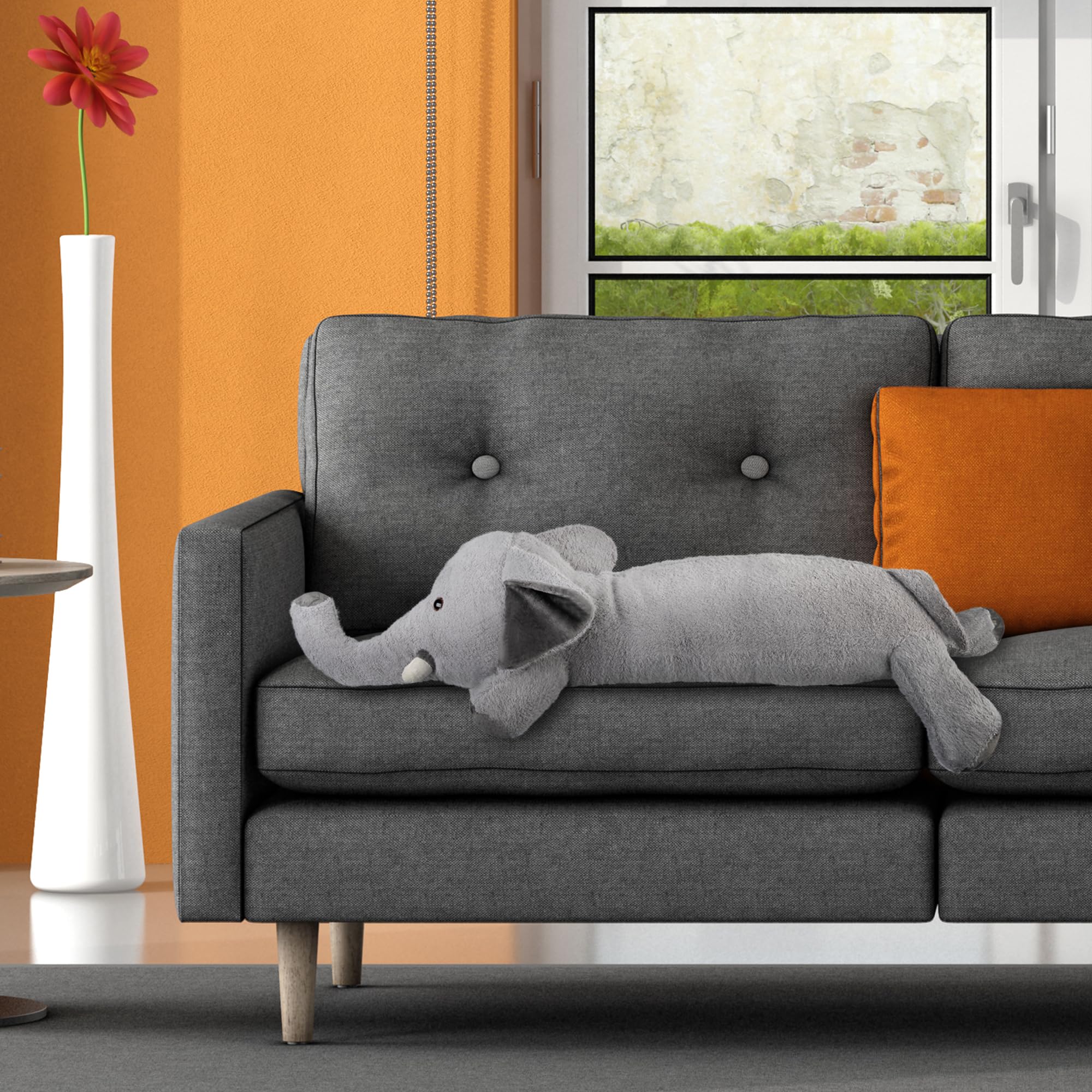 Seitenschläferkissen Elefant für Kinder, Kuschelkissen, Kuscheltier XXL Plüschtier, Stofftier, Schmusekissen, Grau 100cm