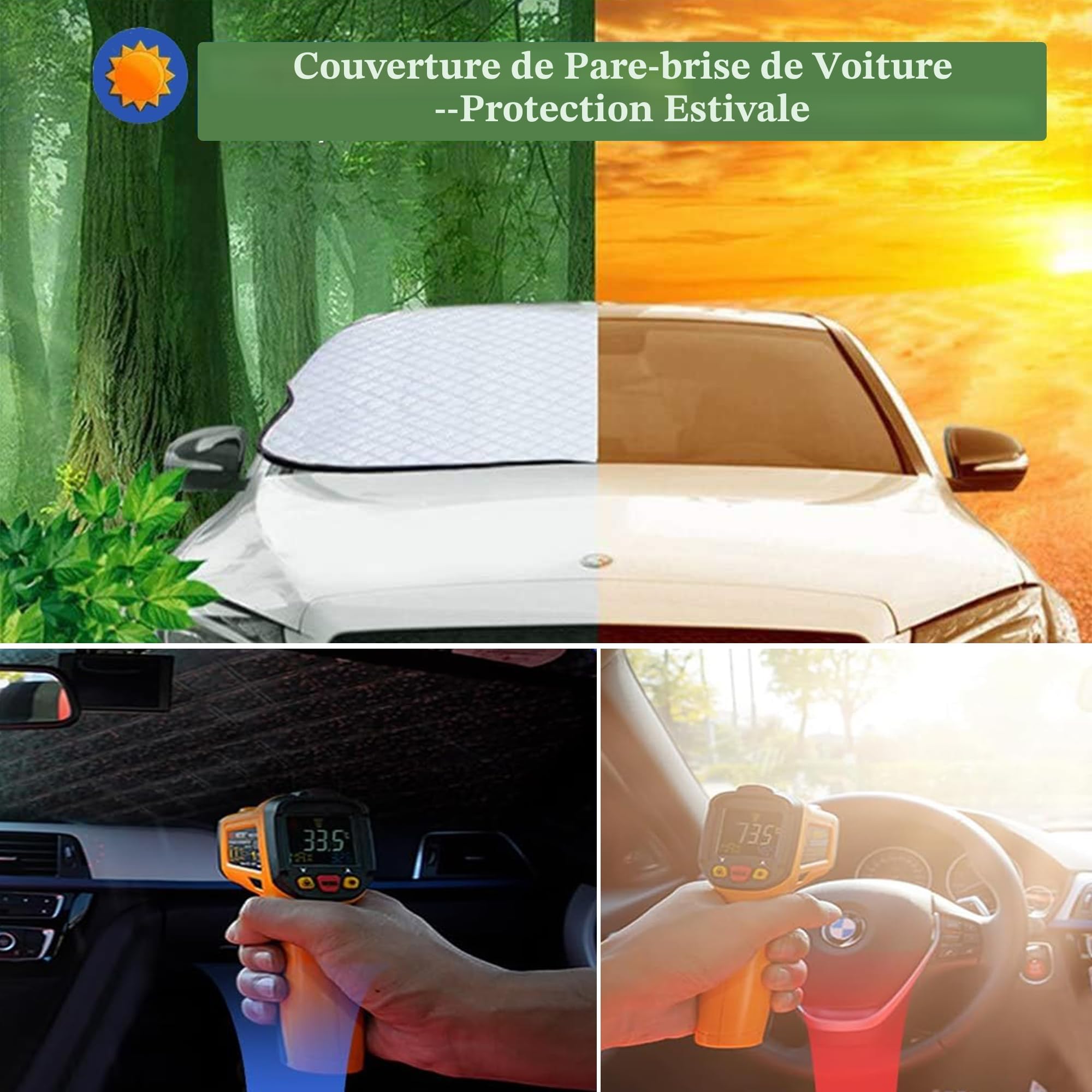 Yiichiy Protection Pare Brise Hiver, 4 Couches de Voiture Protege Pare Brise Givre, Couverture Pare Brise Voiture avec 5 Aimants, pour Voiture Anti Givre Neige Glace UV, Repliable 150 * 120cm