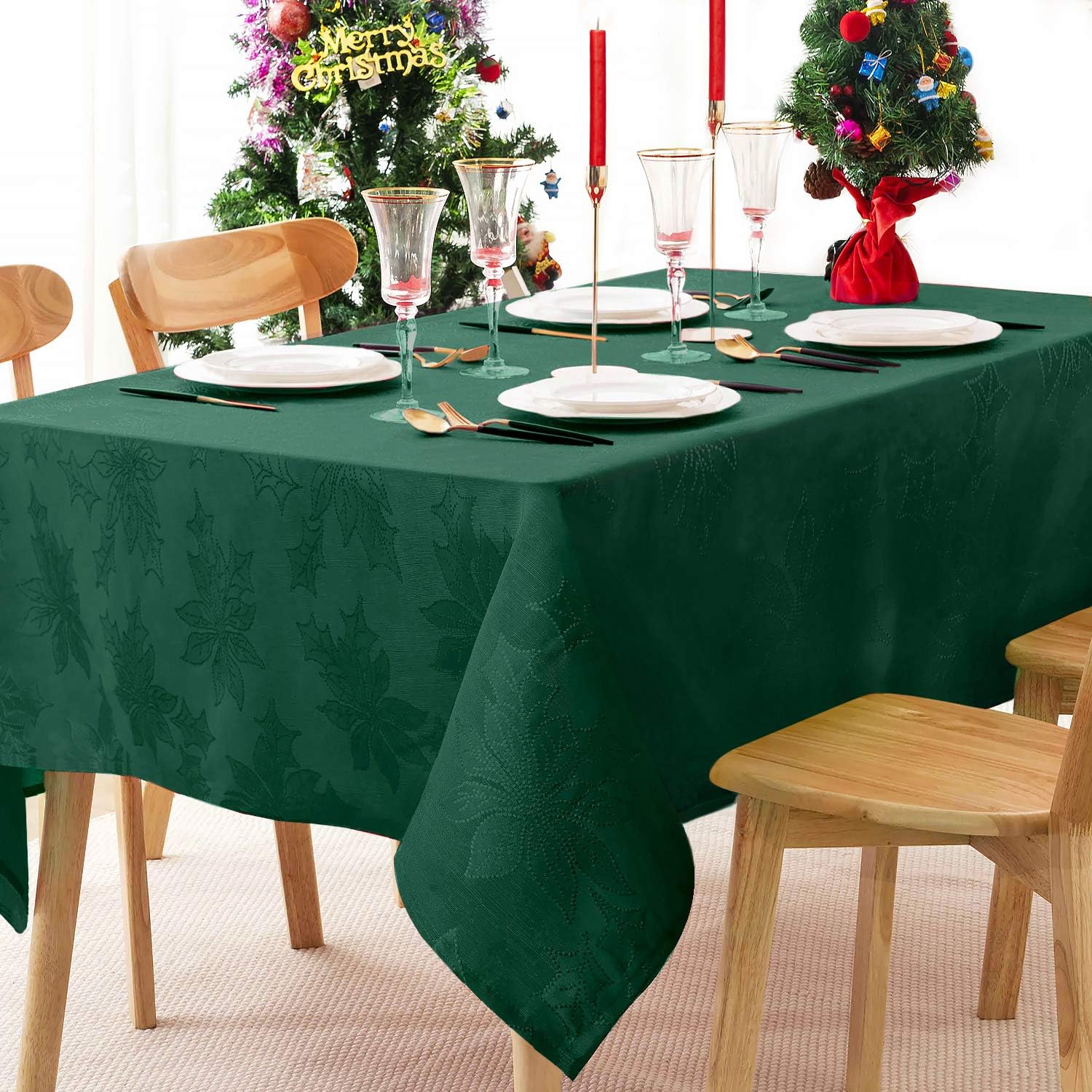 Christmas Table Cloths Rectangle - 60 x 120 Inch Elegance Jacquard Tablecloth, Washable Polyester Tabletop for Kitchen Dinning, Holiday Dinner