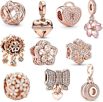 10 Pack Spacer Beads Charms for Bracelet Making, Polished Charms for Bracelet Charm, Pendants Beads for Jewelry Making, Pink Cherry Blossom Flower Charm, DIY Jewellery Making Gift for Family Mo