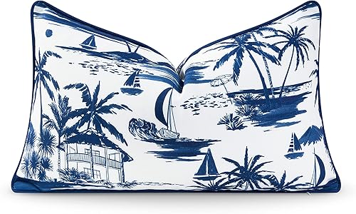 Hofdeco Premium Coastal Hampton Style - Funda de almohada lumbar para interiores y exteriores, solo 12 x 20 pulgadas, resistente al agua para patio
