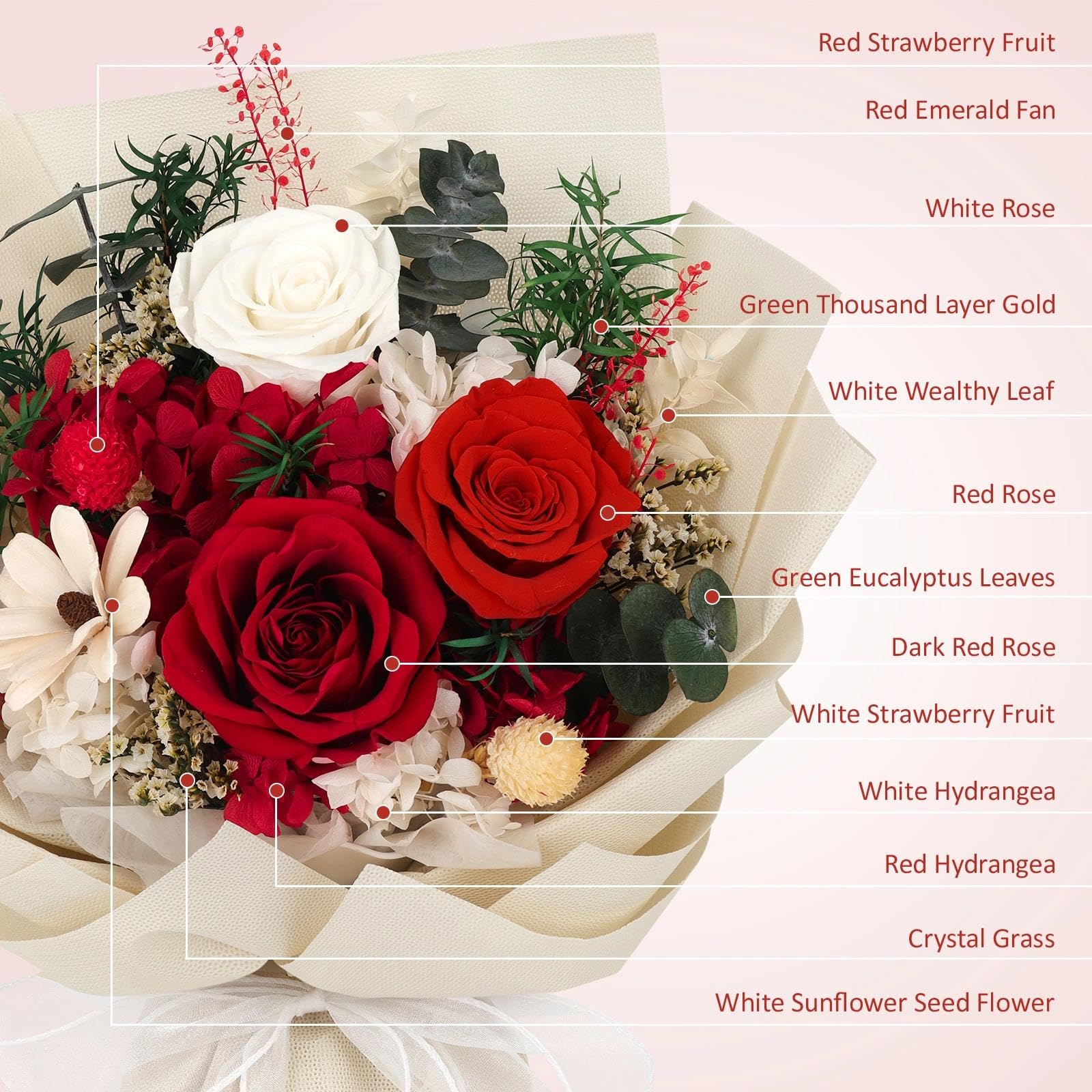 TYL&TYS Ramo de flores frescas, ramos de flores preservadas, ramos de rosas rojas que duran de 1 a 3 años, regalo del día de San Valentín para ella: día de la madre, cumpleaños, Navidad, decoración de