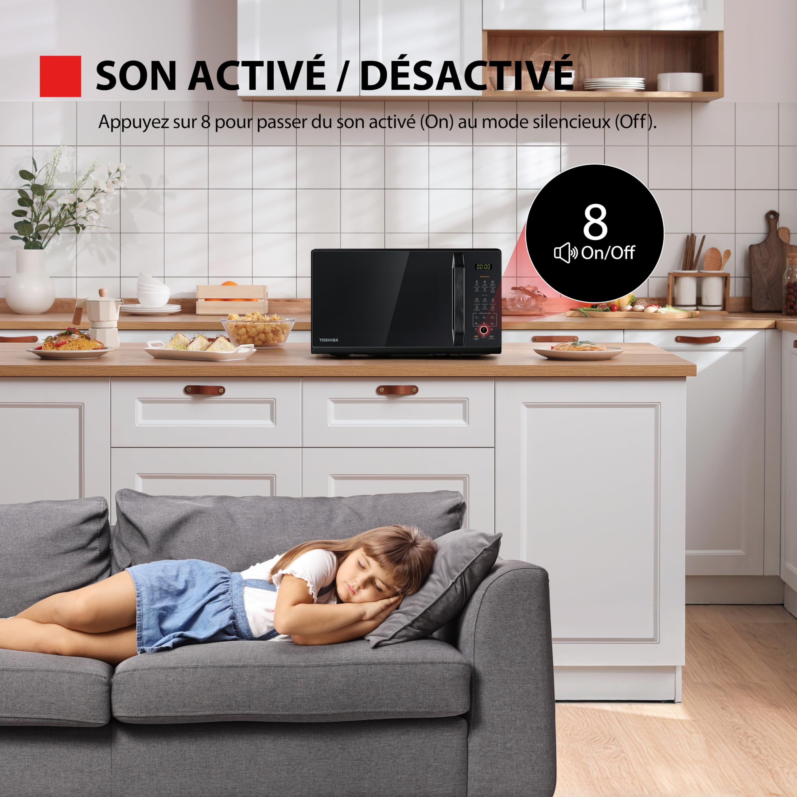 Toshiba Four Micro-ondes Posable 20L MW3-EM20PE(BM), 800W,6 Menus Automatiques, avec Éclairage LED Brillant, Noir