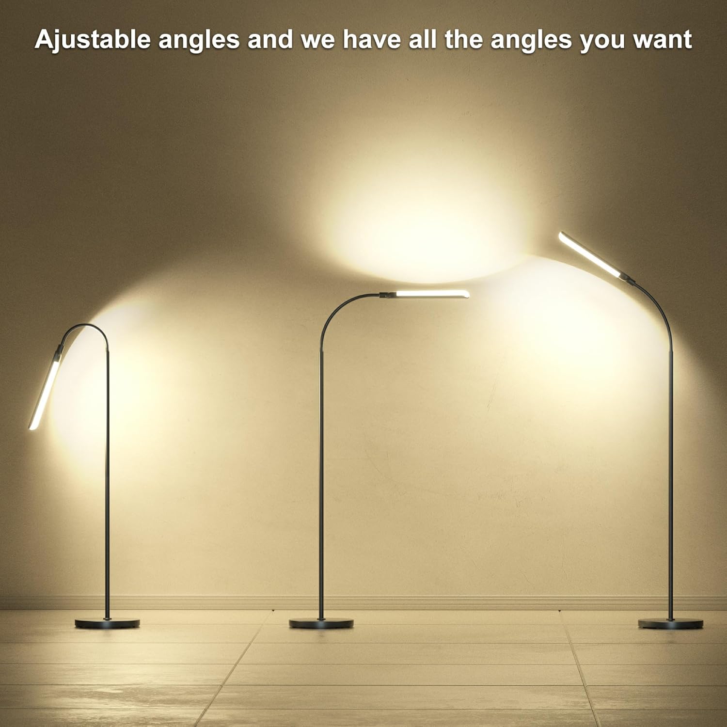 Floor Lamp, 18W Super Bright LED Floor Lamps for Living Room with Remote, Stepless Dimming Color Temperature & Brightness, Modern Adjustable Neck Standing Lamp Ideal for Bedroom, Office, Study
