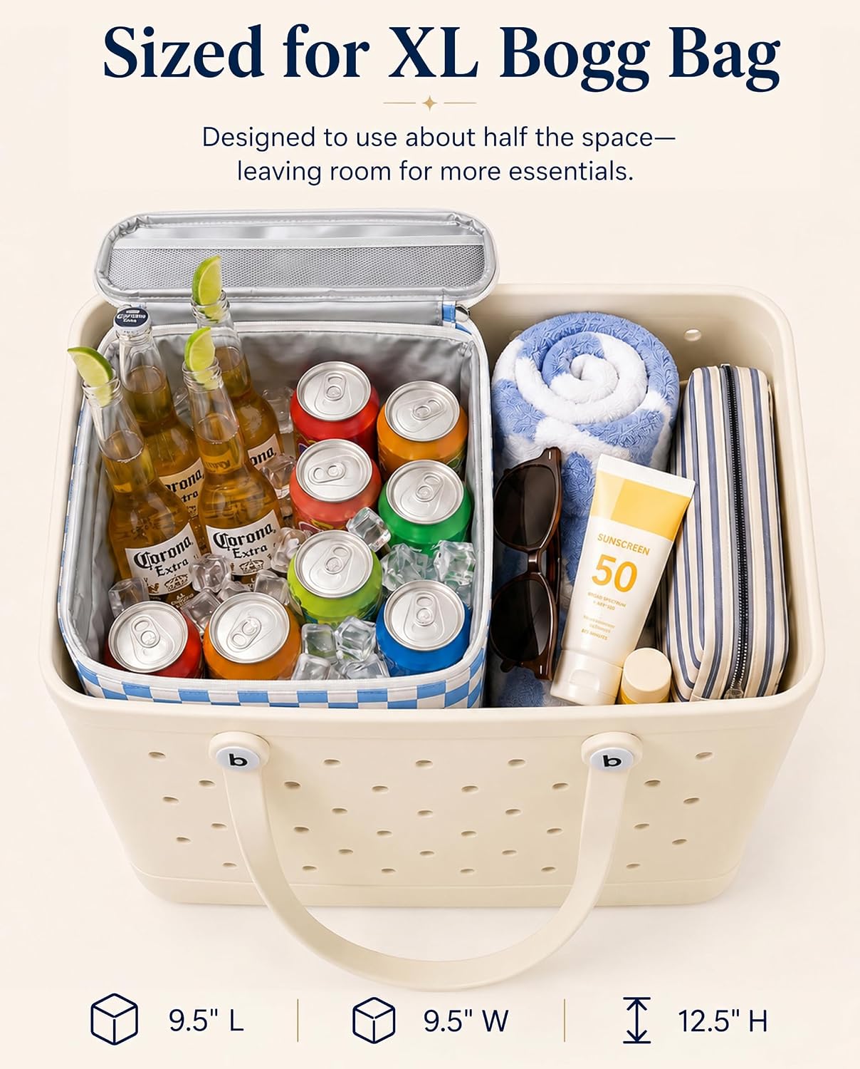 Insulated Cooler Organizer Insert Compatible with XL Bogg Bag,2-in-1 Dry-Wet Separate Tote Insert Leakproof Cooler&Mesh Storage Bag,Bogg Bag Accessories for Beach,Camping image 3