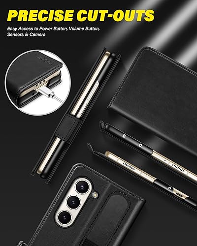 Miniatura 8 de TUCCH Funda tipo cartera para Galaxy Z Fold 5, con función atril y ranura para tarjetas con bloqueo RFID, piel sintética, funda protectora de