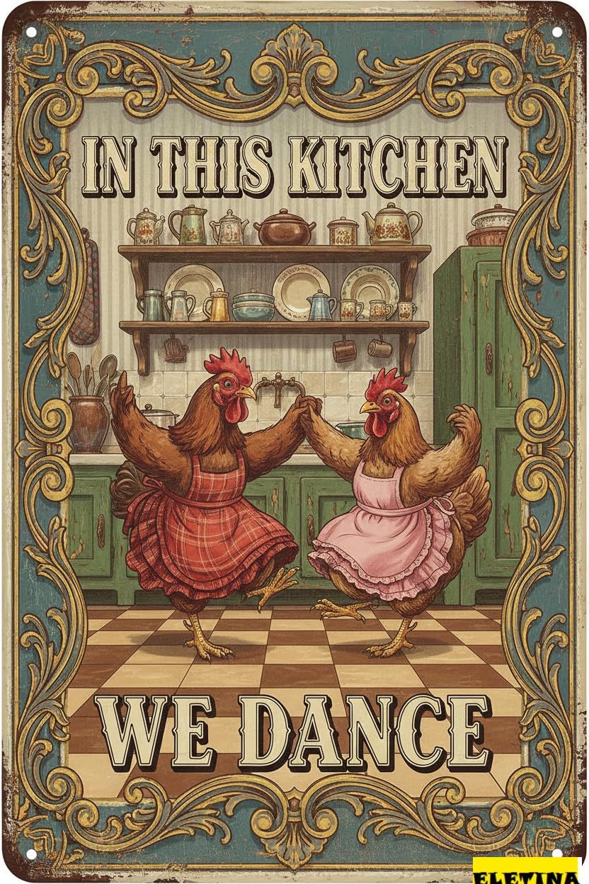 Personalized Sign for Man Cave Chicken Decor Metal S In This Kitchen We Dance Wall Decor Home Kitchen Farm Farmhouse 8x12inch Private Property Decorative