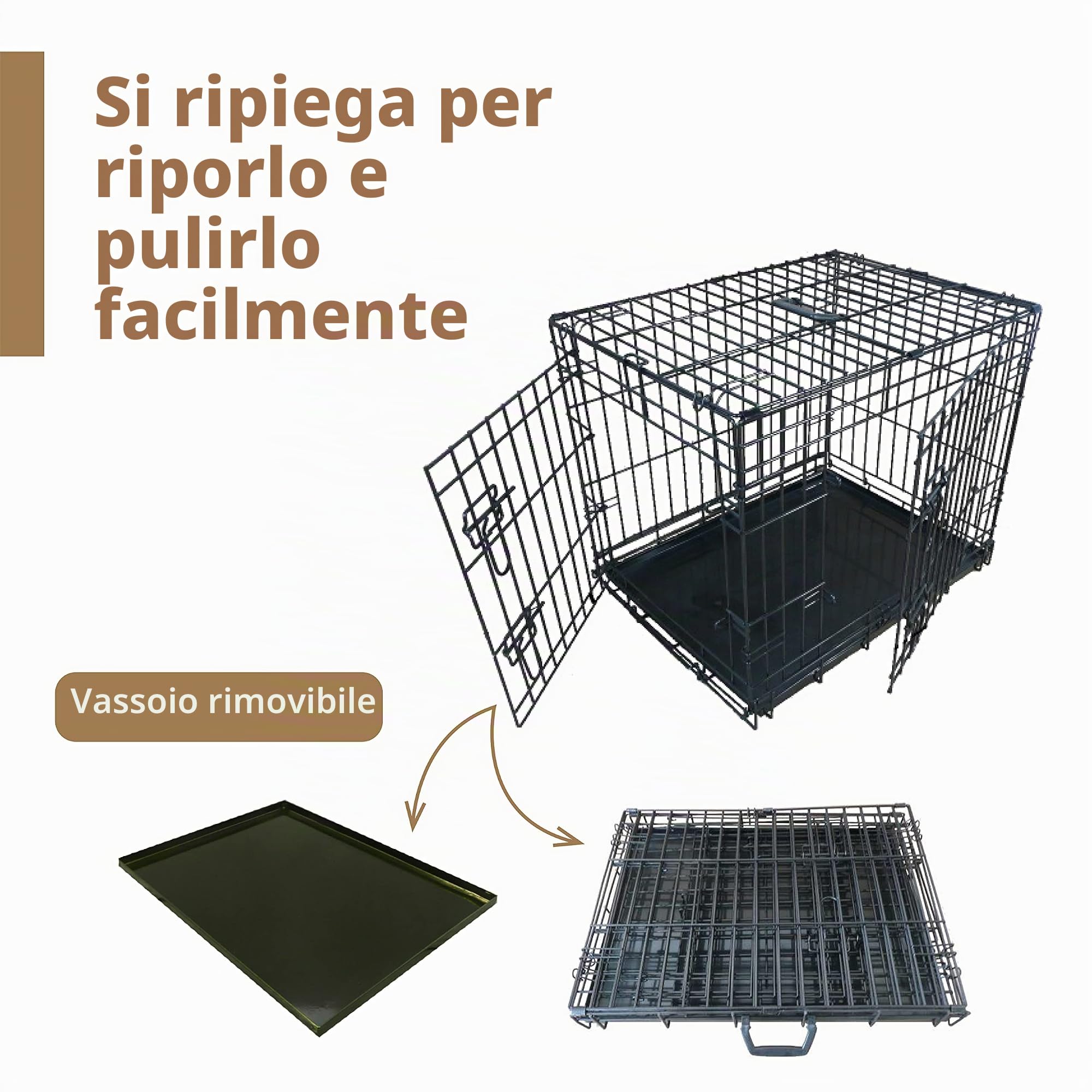 Ellie-Bo Gabbia per cuccioli di cane, pieghevole, a 2 ante, con vassoio in metallo non masticabile extra large, 101,6 cm, colore: nero