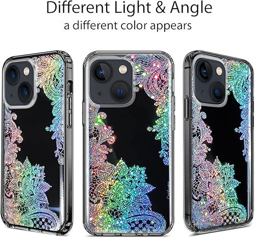 Miniatura 7 de Coolwee Funda transparente antiamarillamiento con purpurina para iPhone 15, 6.1 pulgadas, 6.6 pies, protección de grado militar, protector de