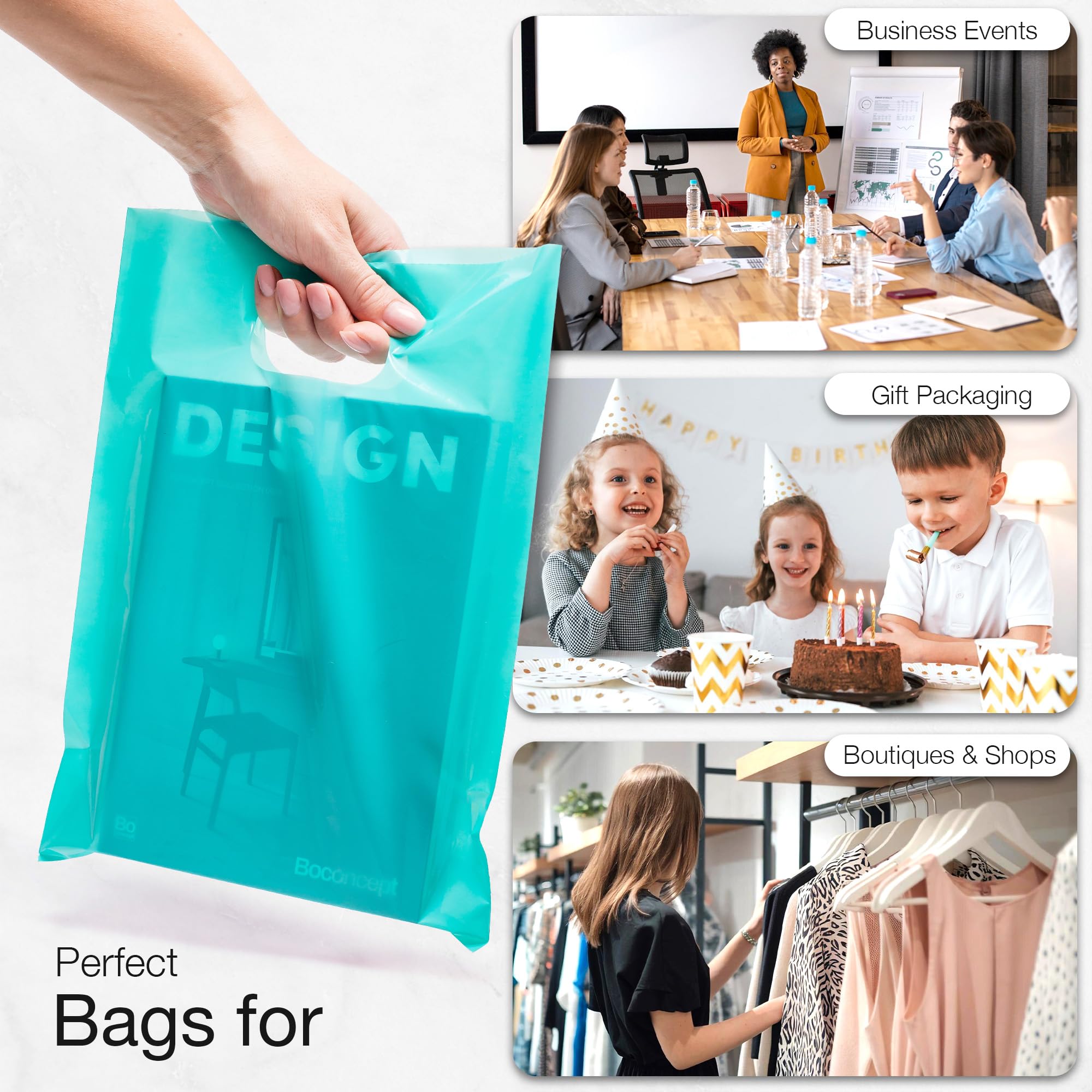 Choice Marts 100 Teal Bags for Small Business 9"x12" Perfect For Merchandise And Retail Extra Thick 1.5Mil Glossy Thank You Bags With Handles