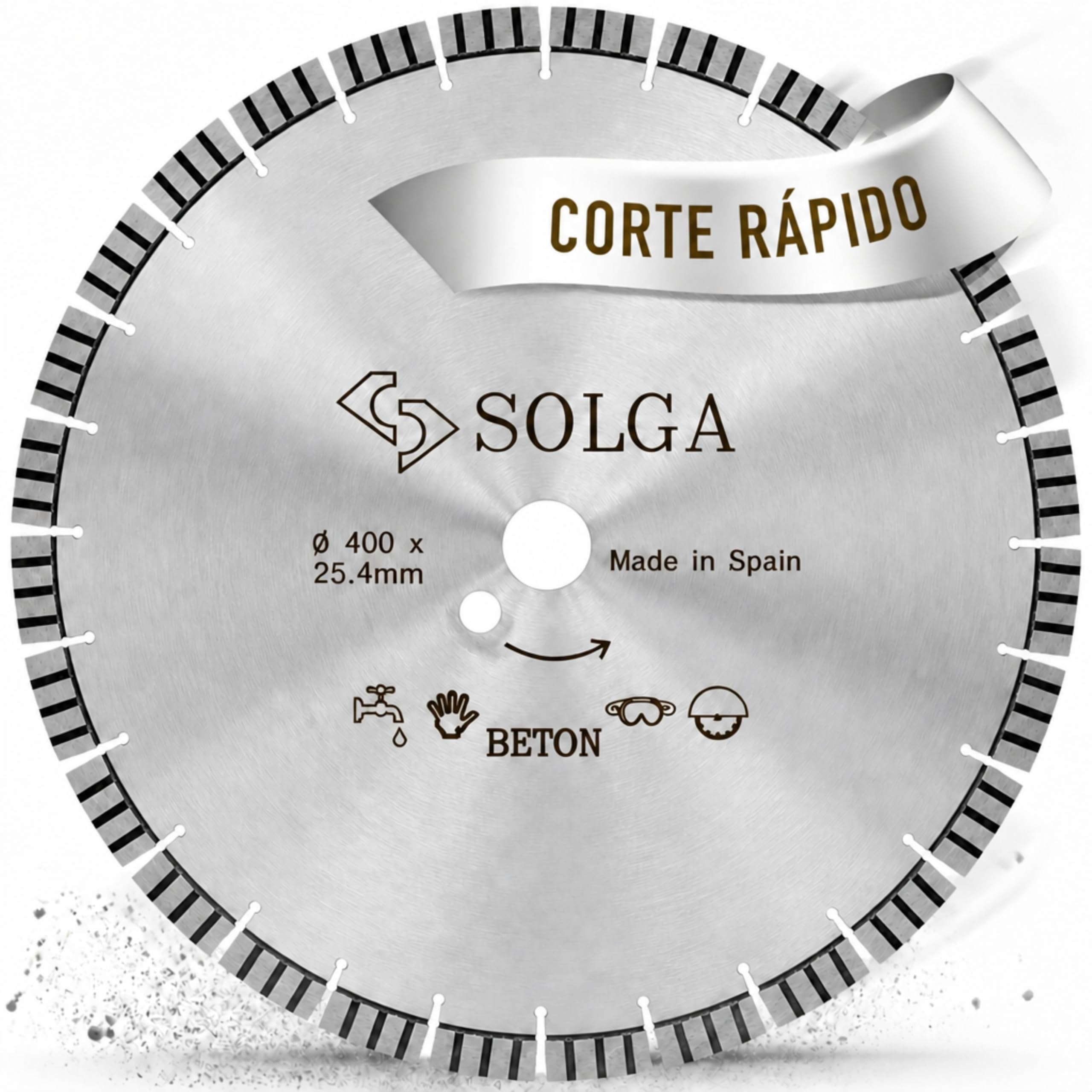 SOLGA Disco de corte Diamant Turbo de 400 mm, hormigón, piedra, hormigón armado, ladrillo, granito, asfalto, amoladora angular (gasolina/eléctrica), larga vida útil, orificio de 25,4 mm