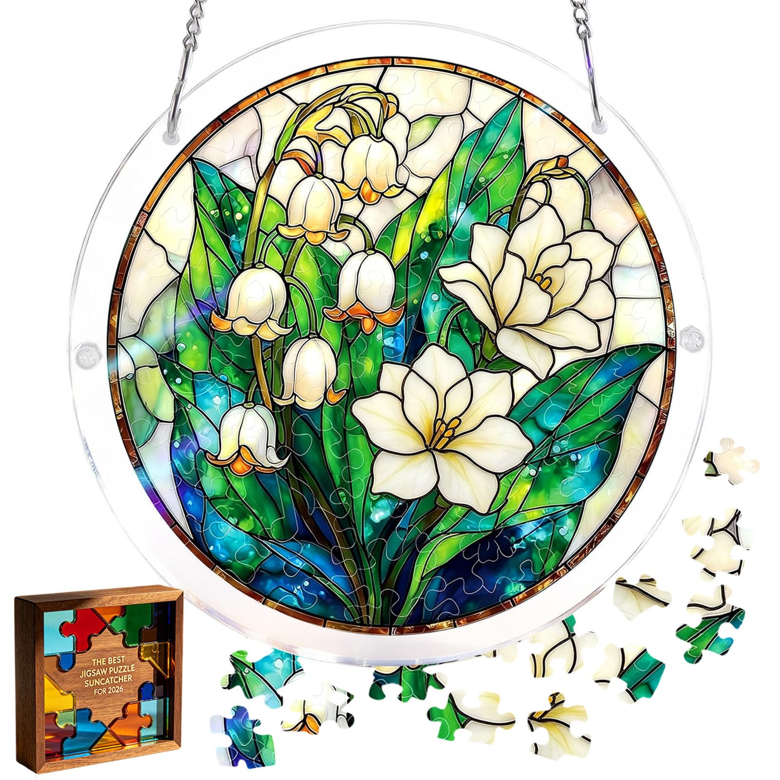 Acrylic Jigsaw Puzzle Suncatcher,Acrylic Puzzle Suncatcher,for Doors Garden and Window Hanging&Birthday Mom Women Adults Gift-19 CM,A — view 11